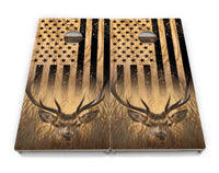Light Wood Flag Deer & Fish Cornhole Boards - Professional Tournament Series