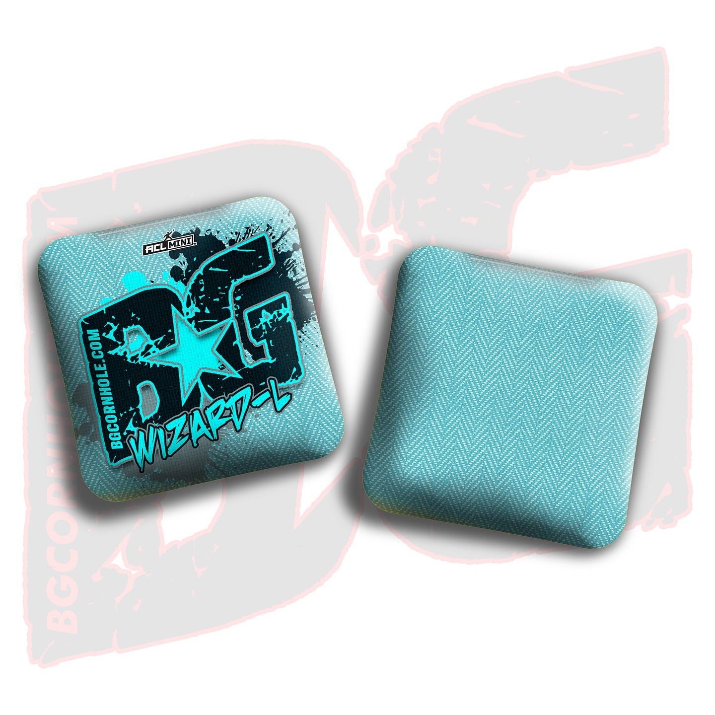 BG Cornhole 2025 BG Wizard L 4" Mini Cornhole Bags - “Aqua Paint Splatter" - Set of 4 Bags