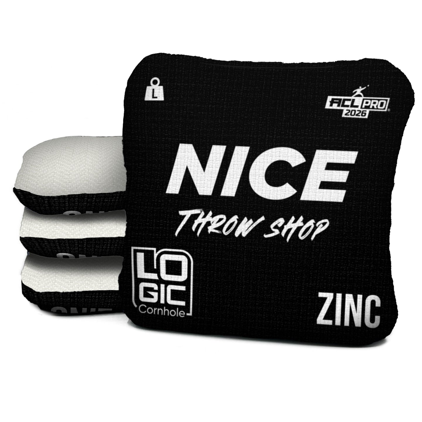 NICE THROW SHOP x LOGIC CORNHOLE - BLACK W/ WHITE CARPET - ACL PRO 2026 BAGS - MULTIPLE BAG SERIES - Set of 4 bags