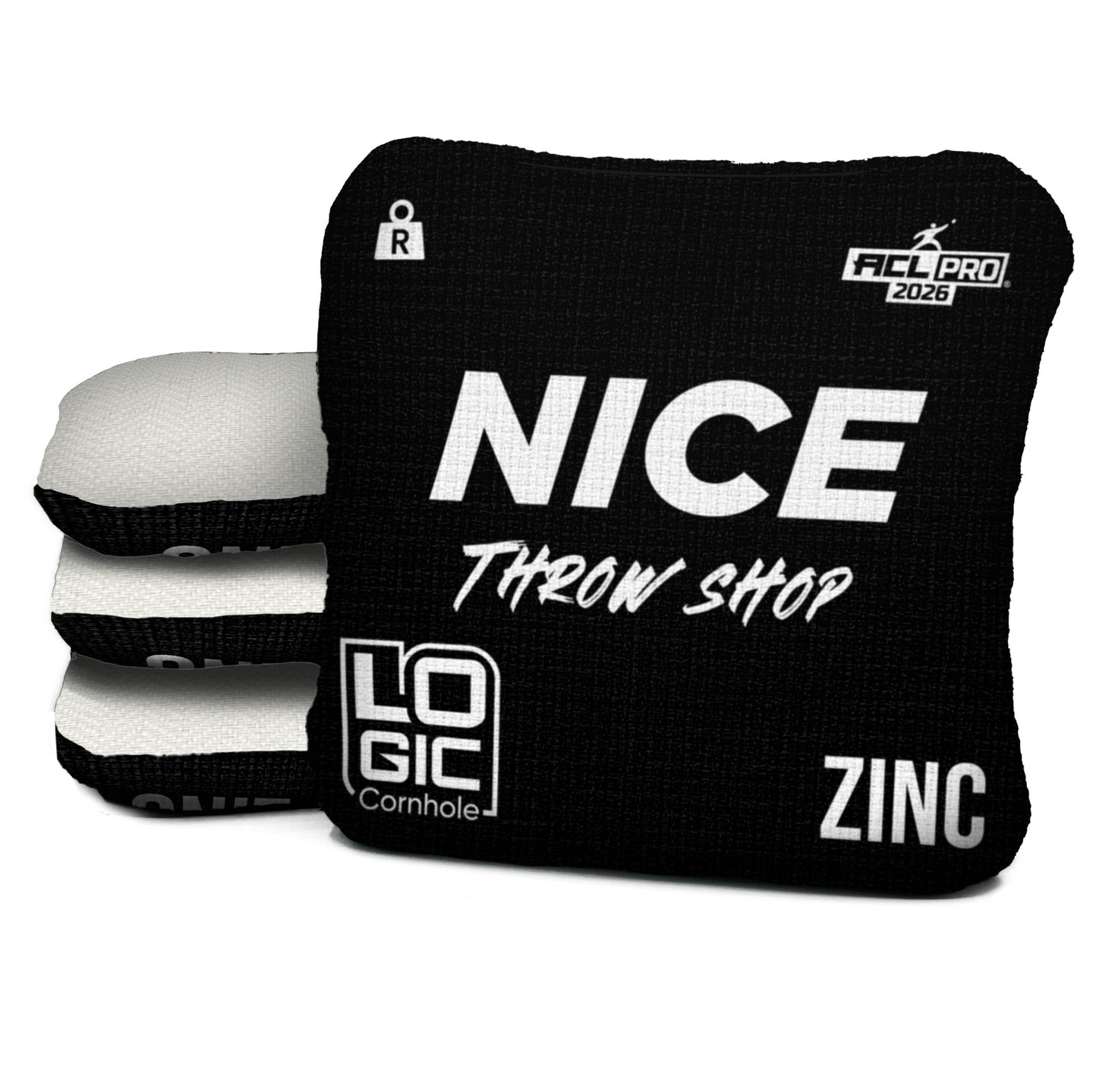 NICE THROW SHOP x LOGIC CORNHOLE - BLACK W/ WHITE CARPET - ACL PRO 2026 BAGS - MULTIPLE BAG SERIES - Set of 4 bags