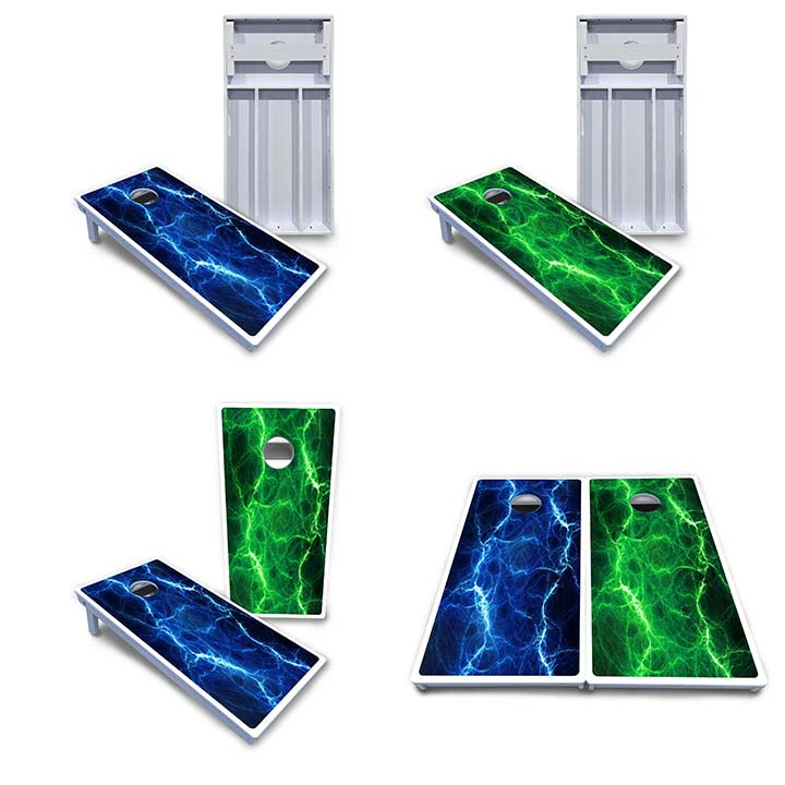 Blue & Green Lightning Cornhole Boards - All Weather Series