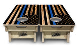 Mini Cornhole Boards - Blue & Red Line Burnt Flags