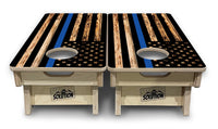 Mini Cornhole Boards - Blue & Red Line Burnt Flags