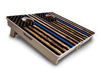 Mini Cornhole Boards - Blue & Red Line Burnt Flags