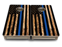 Mini Cornhole Boards - Blue & Red Line Burnt Flags