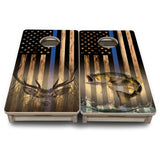 Mini Cornhole Boards - Blue & Red Line Deer & Fish Flag