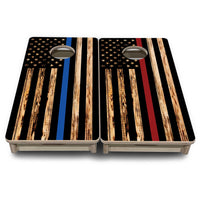 Mini Cornhole Boards - Blue & Red Line Burnt Flags