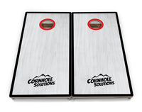 Red/Black Hole Ring Grey Wash Cornhole Boards - Professional Tournament Series