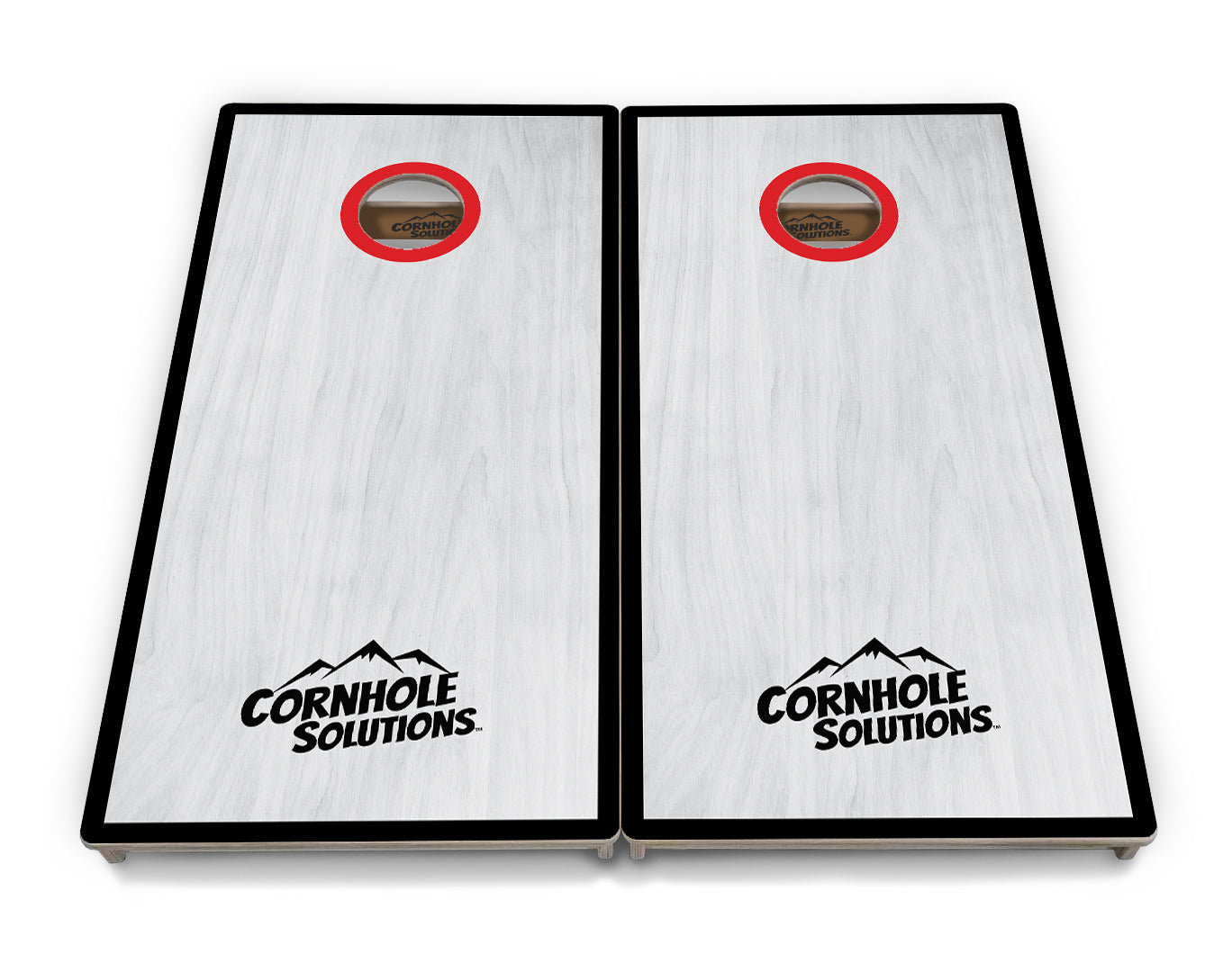Red/Black Hole Ring Grey Wash Cornhole Boards - Professional Tournament Series