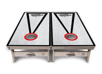 Red/Black Hole Ring Grey Wash Cornhole Boards - Professional Tournament Series