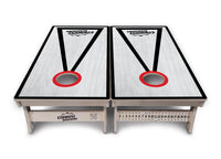 Red/Black Hole Ring Grey Wash Cornhole Boards - Professional Tournament Series