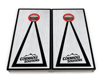 Red/Black Hole Ring Grey Wash Cornhole Boards - Professional Tournament Series