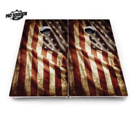 Rustic Wavy Flag Cornhole Boards - Pro Solution Lite Series