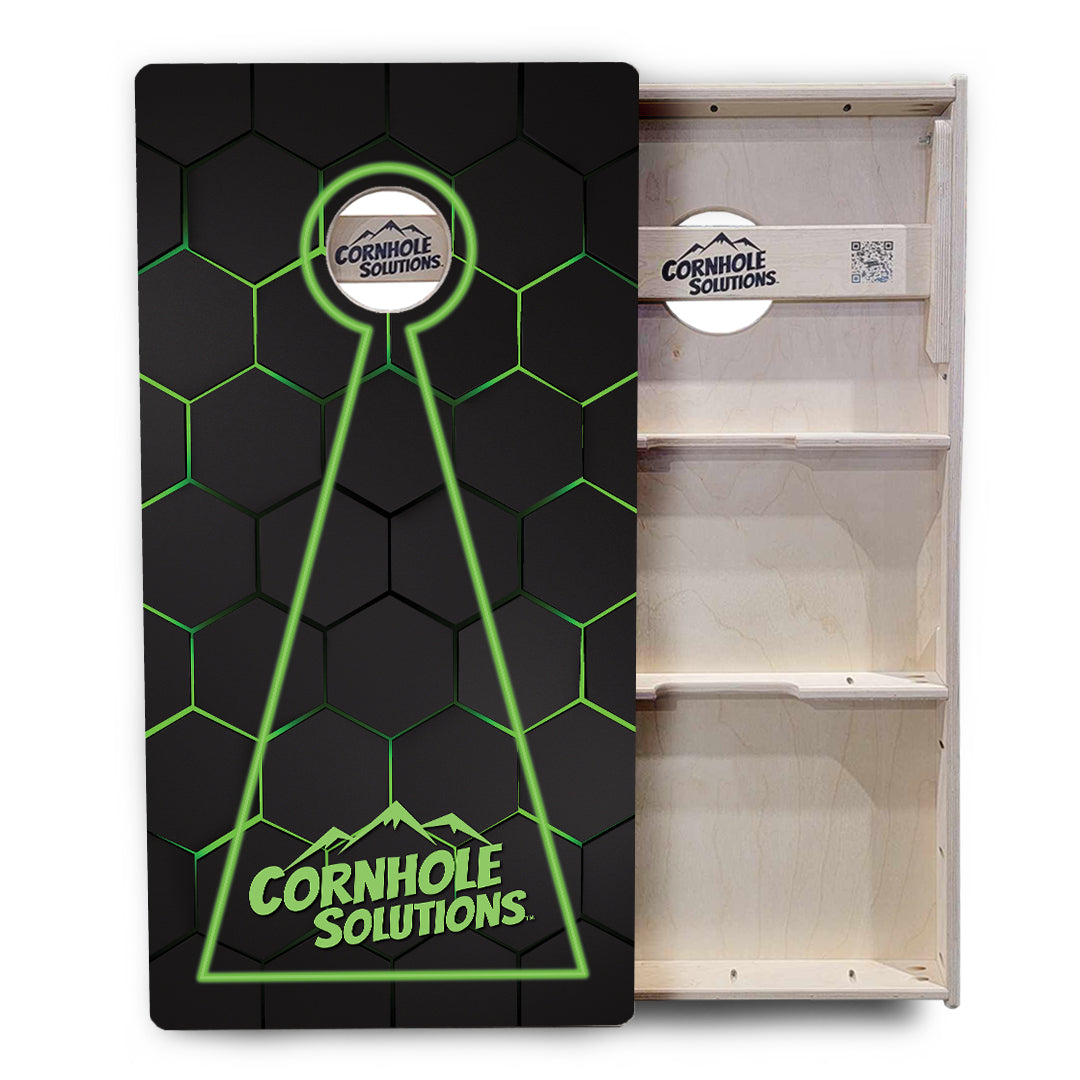 Glow Hole Black Backgound Cornhole Boards - Professional Tournament Series