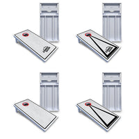 Red/Black Hole Ring Grey Wash Cornhole Boards - All Weather Series