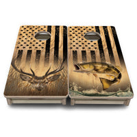 Mini Cornhole Boards - Light Wood Deer & Fish