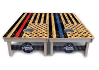 Light Wood Blue/Red Line Flag Cornhole Boards - Professional Tournament Series