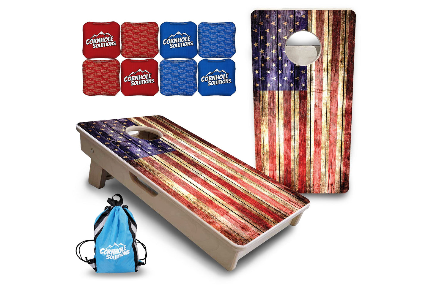 Mini Cornhole Boards - Rustic Wood Flag