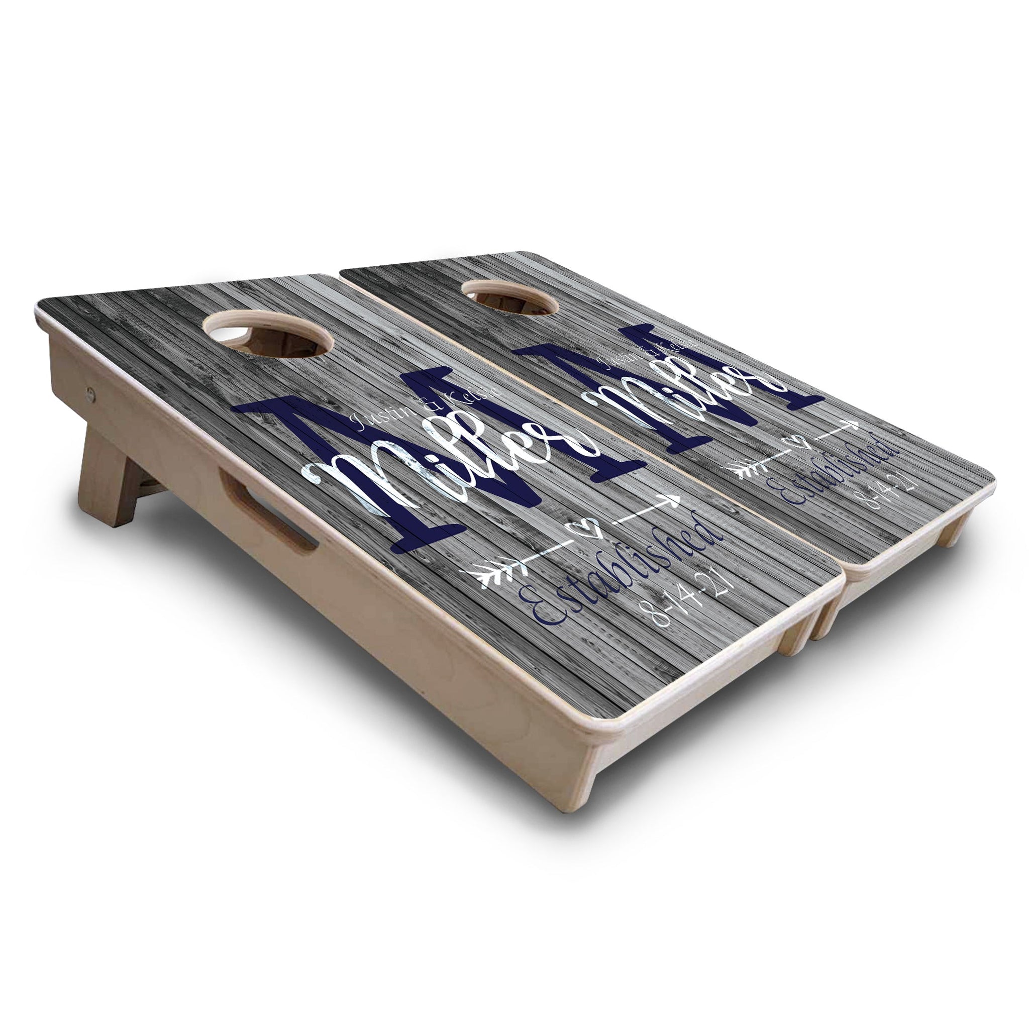 Mini Cornhole Boards - Grey Slat Wood