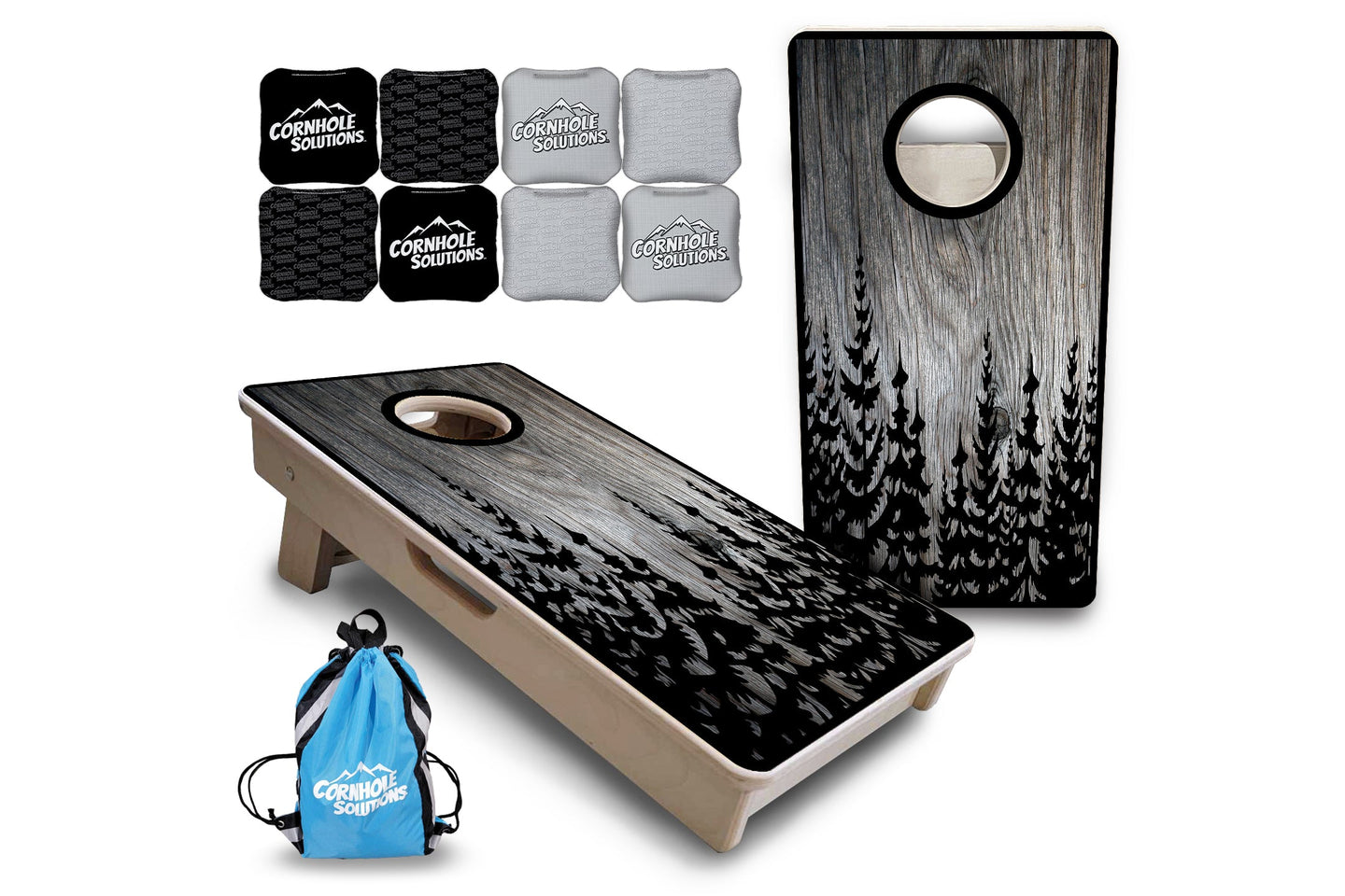 Mini Cornhole Boards - Greyscale Pine Trees