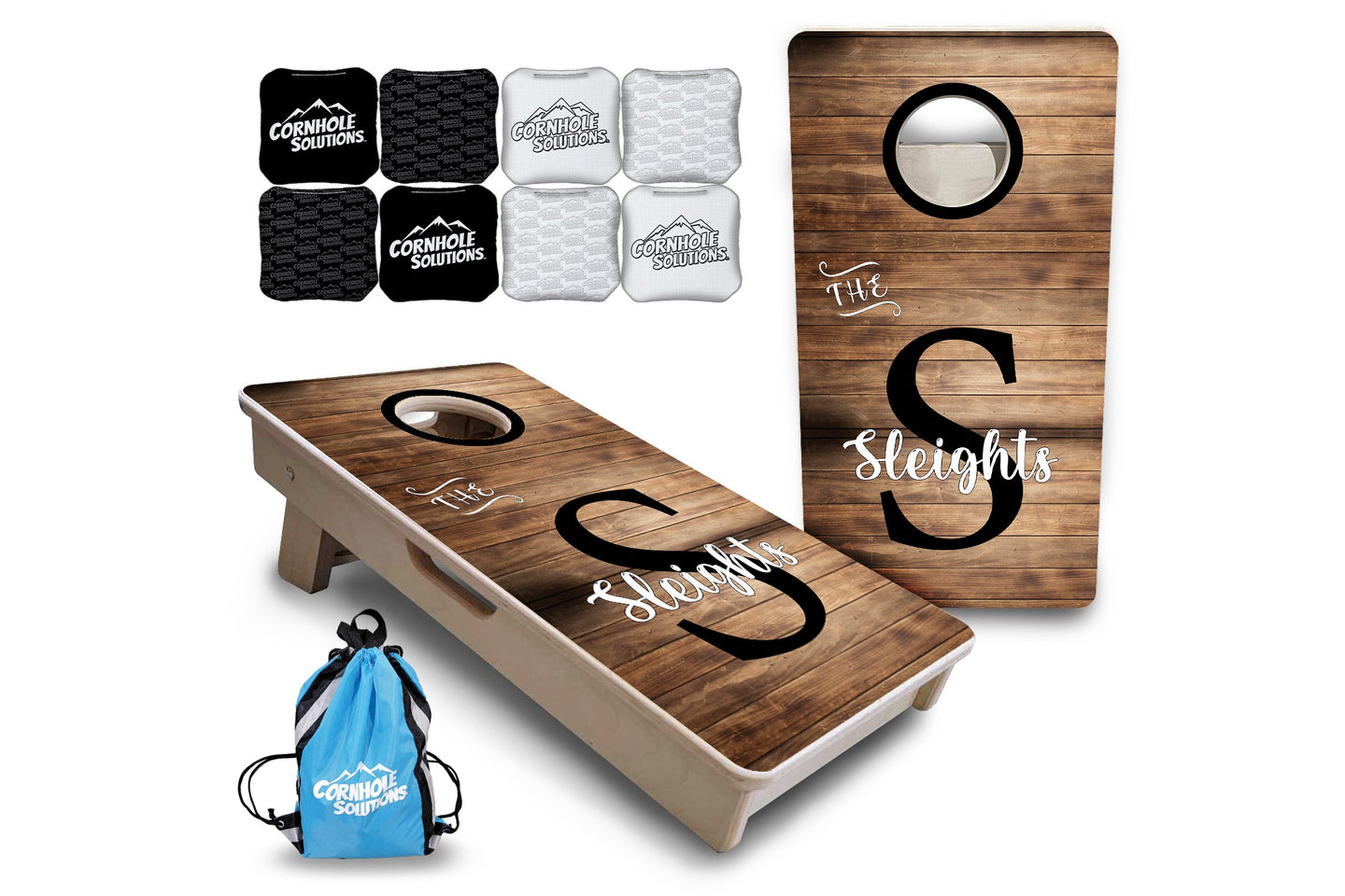 Mini Cornhole Boards - Wood Slat Name Design