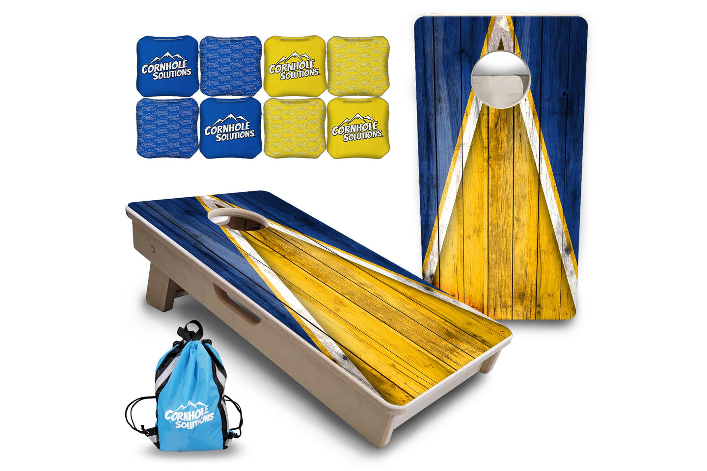Mini Cornhole Boards - Yellow/Blue Triangle
