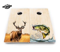 Natural Deer & Fish Cornhole Boards - Pro Solution Lite Series