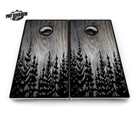 Greyscale Pine Trees Cornhole Boards - Pro Solution Lite Series