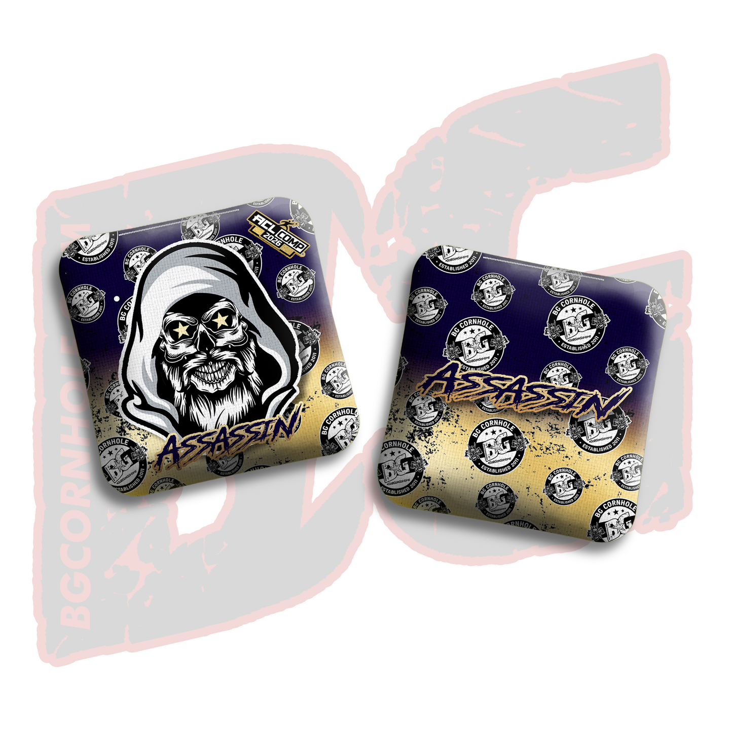 BG Cornhole 2026 COMP BG Assassin - "Logo Repeat" - ACL Comp Stamped Cornhole Bags - SET OF 4 BAGS