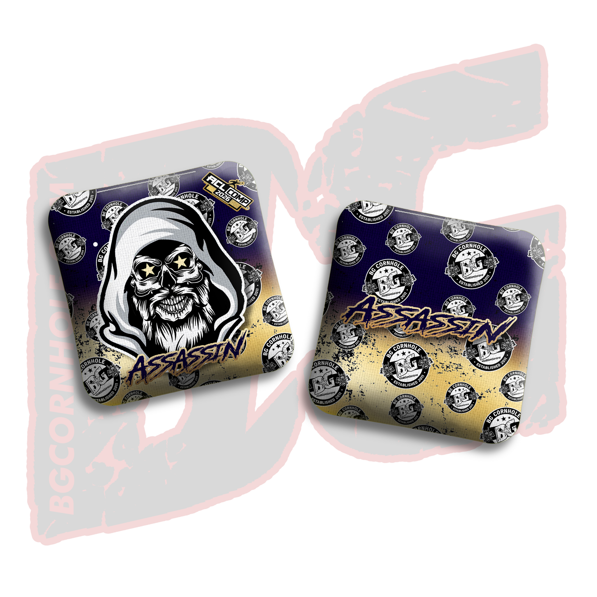 BG Cornhole 2026 COMP BG Assassin - "Logo Repeat" - ACL Comp Stamped Cornhole Bags - SET OF 4 BAGS