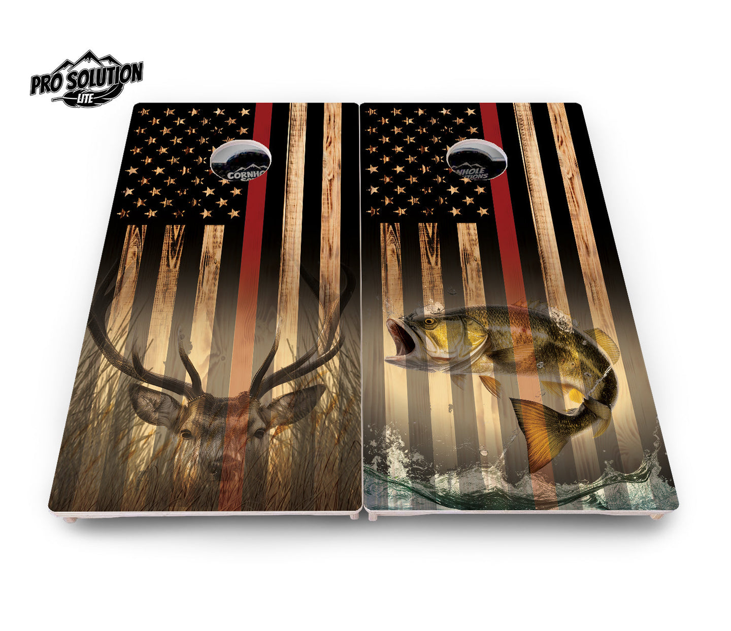 Red Line Deer & Fish Flag Cornhole Boards - Pro Solution Elite Series