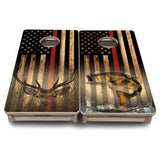 Mini Cornhole Boards - Blue & Red Line Deer & Fish Flag
