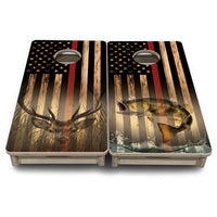 Mini Cornhole Boards - Blue & Red Line Deer & Fish Flag