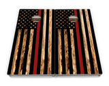 Blue & Red Line Burnt Flag Cornhole Boards - Professional Tournament Series