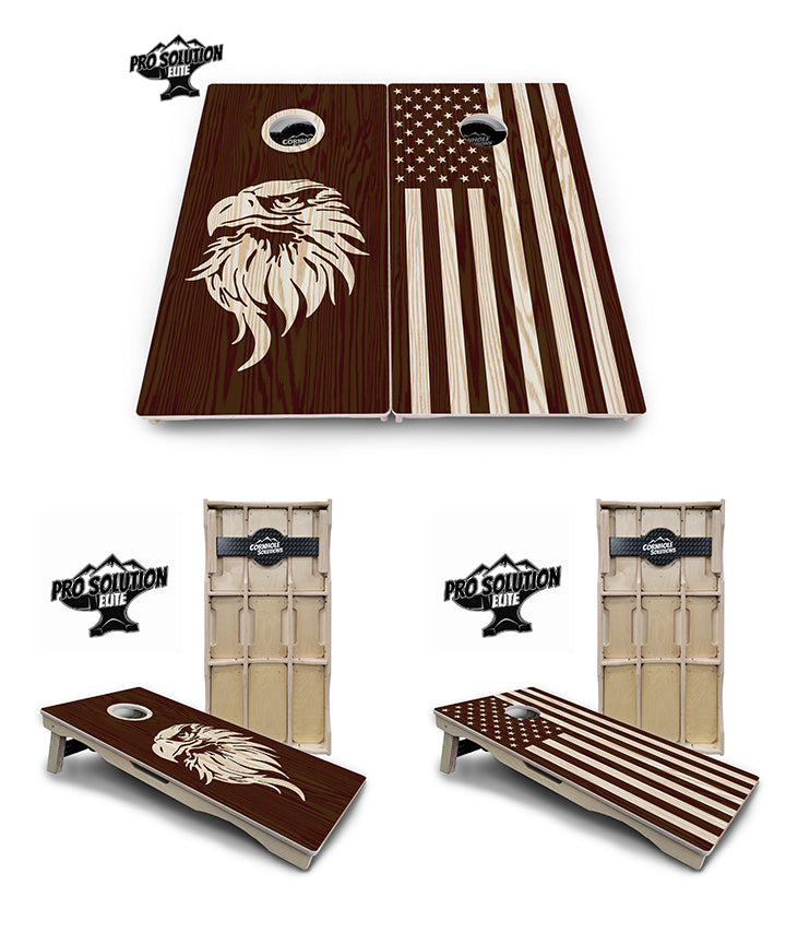 Stained Eagle & Flag Cornhole Boards - Pro Solution Elite Series