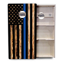 Blue & Red Line Burnt Flag Cornhole Boards - Professional Tournament Series