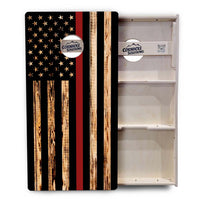 Blue & Red Line Burnt Flag Cornhole Boards - Professional Tournament Series