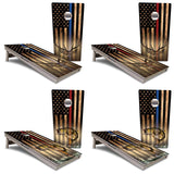 Blue & Red Line Burnt Flag Deer & Fish Cornhole Boards - Professional Tournament Series