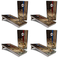 Blue & Red Line Burnt Flag Deer & Fish Cornhole Boards - Professional Tournament Series