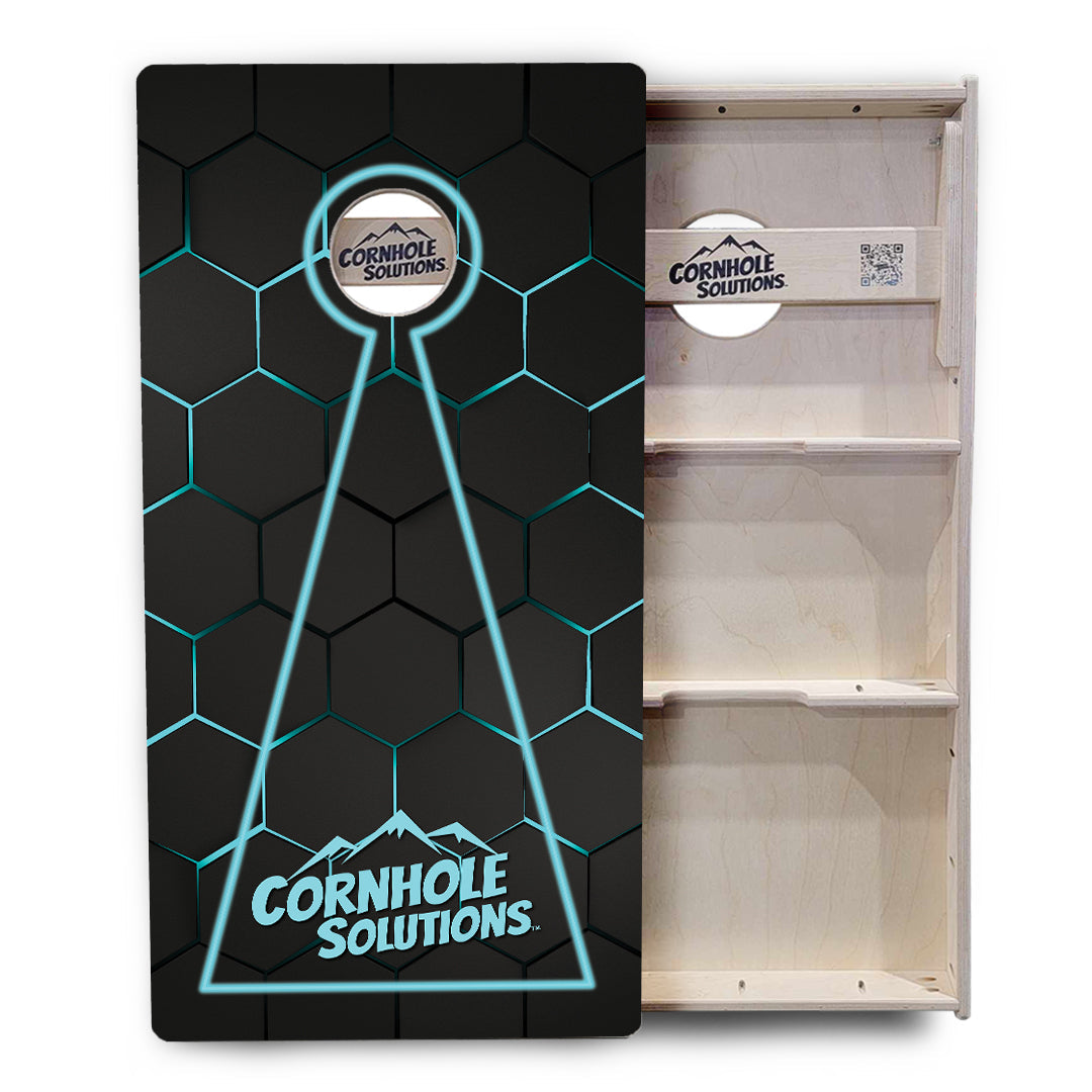 Glow Hole Black Backgound Cornhole Boards - Professional Tournament Series