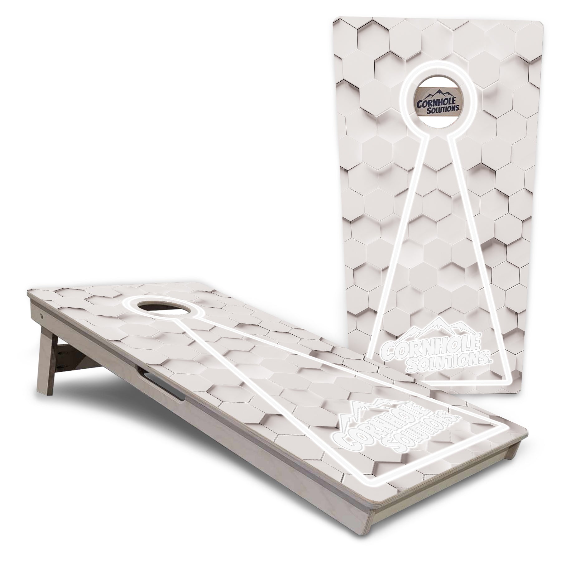 Glow Hole White Background Cornhole Boards - Professional Tournament Series