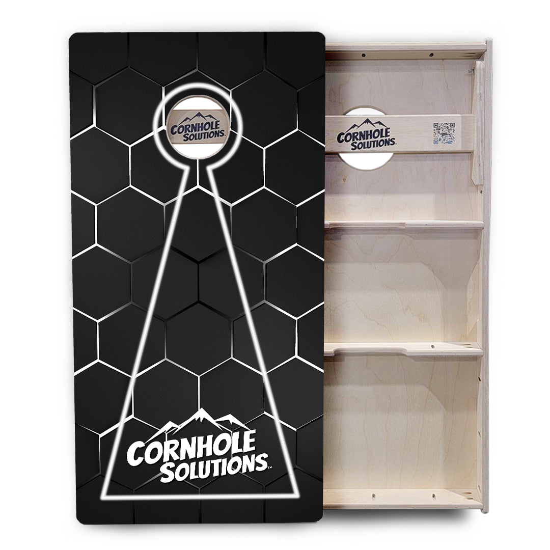 Glow Hole Black Backgound Cornhole Boards - Professional Tournament Series