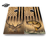 Light Wood Deer & Fish Flag Cornhole Boards - Pro Solution Lite Series