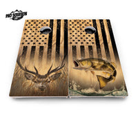 Light Wood Deer & Fish Flag Cornhole Boards - Pro Solution Lite Series
