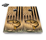 Light Wood Deer & Fish Flag Cornhole Boards - Pro Solution Lite Series