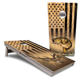Light Wood Flag Deer & Fish Cornhole Boards - Professional Tournament Series