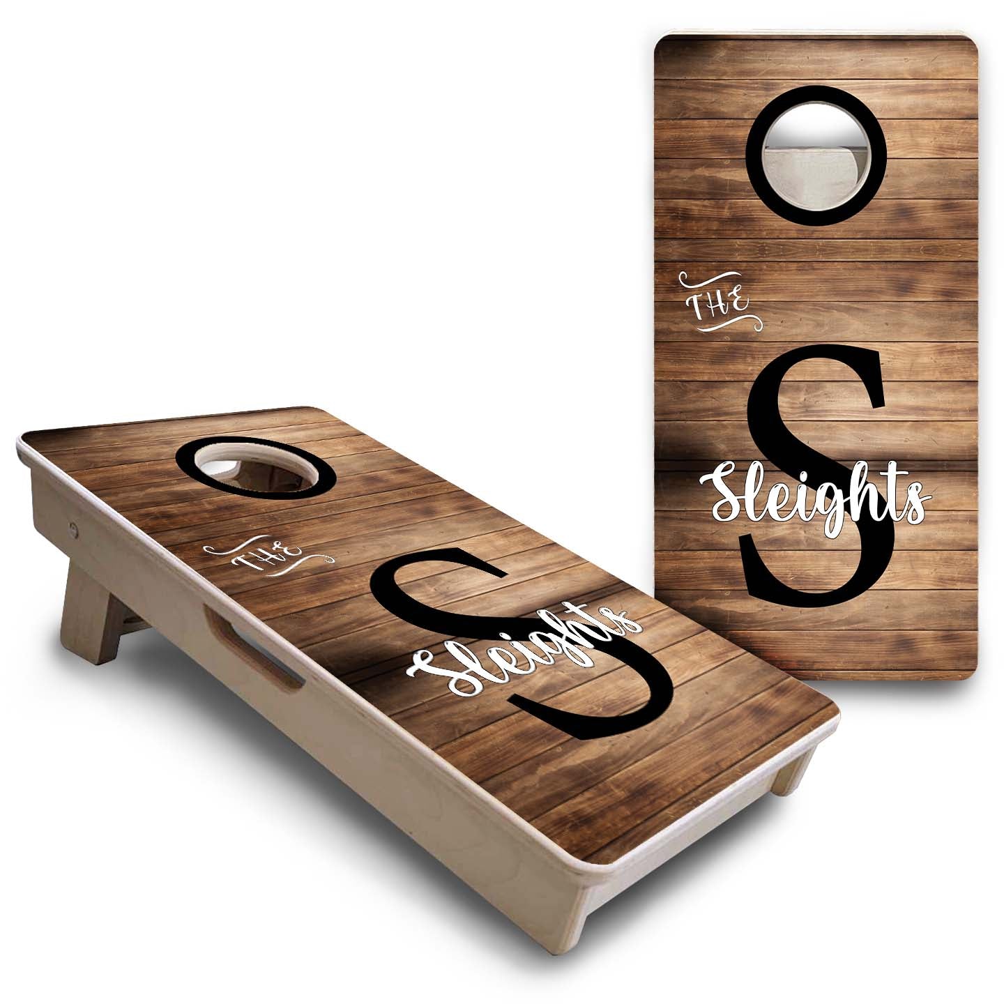 Mini Cornhole Boards - Wood Slat Name Design