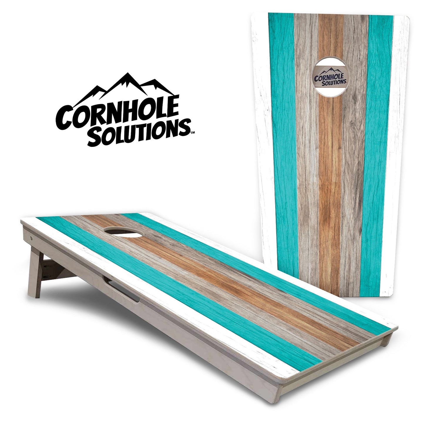 Beach Theme Stripe Cornhole Boards - Professional Tournament Series
